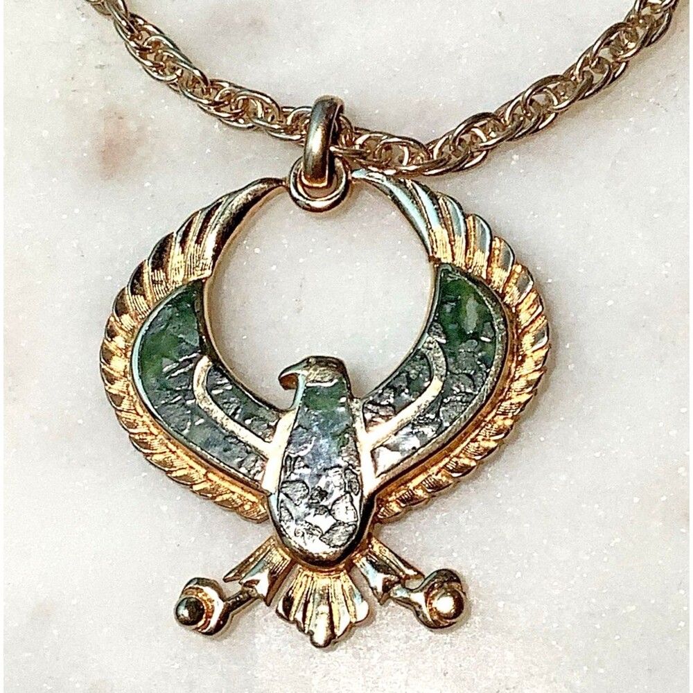 Vintage Egyptian Necklace Pendant Gold Tone Horus Falcon Charm
